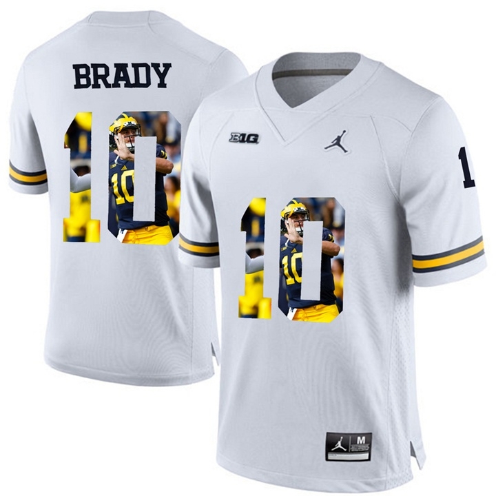 Tom Brady Michigan Wolverines Men's NCAA #10 White Printing Player Portrait Premier College Stitched Football Jersey PMD0054VB